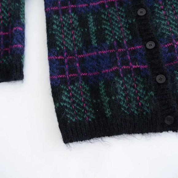 Vintage 90 Heritage House Navy And Pink 63% Mohair Wool Knit Button Up Sweater M - Picture 8 of 14